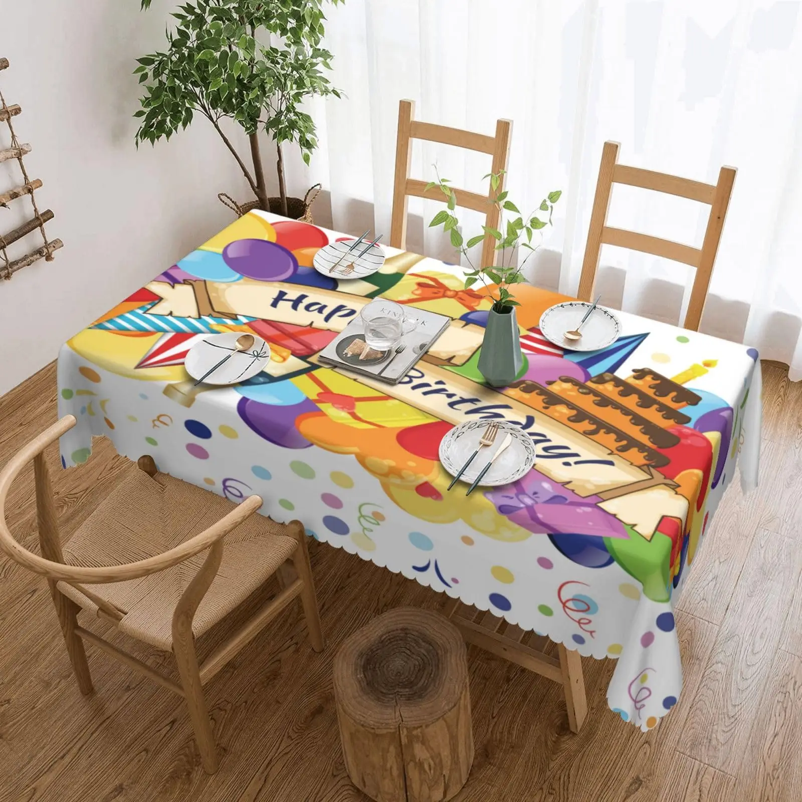 Colorful Happy Birthday Rectangle Tablecloths Cake Balloons Table Cloths  for birthday decoration，desk mat