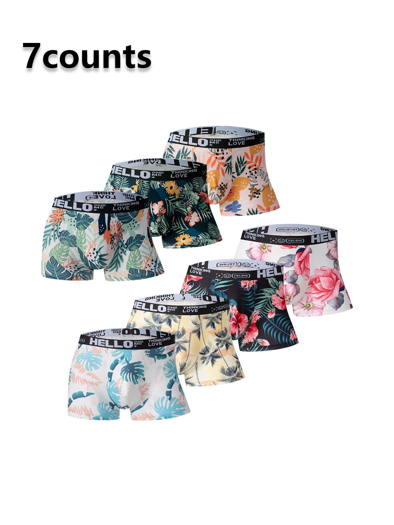 Explosion 7 pcs flower printing milk silk personality trend men\'s underwear fashion leisure sports business soft breathable youn