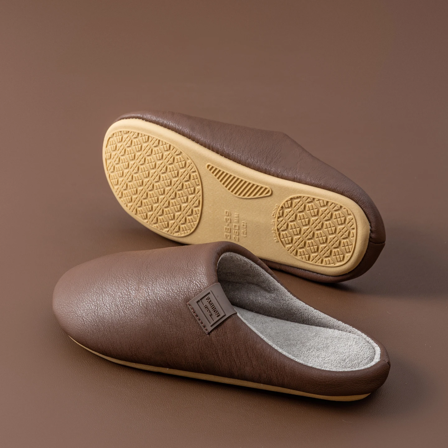 Men's Winter Slippers Fleece Lined House Shoes, Waterproof PU Leather, Non-Slip Indoor Outdoor, Warm Soft Comfort for Home