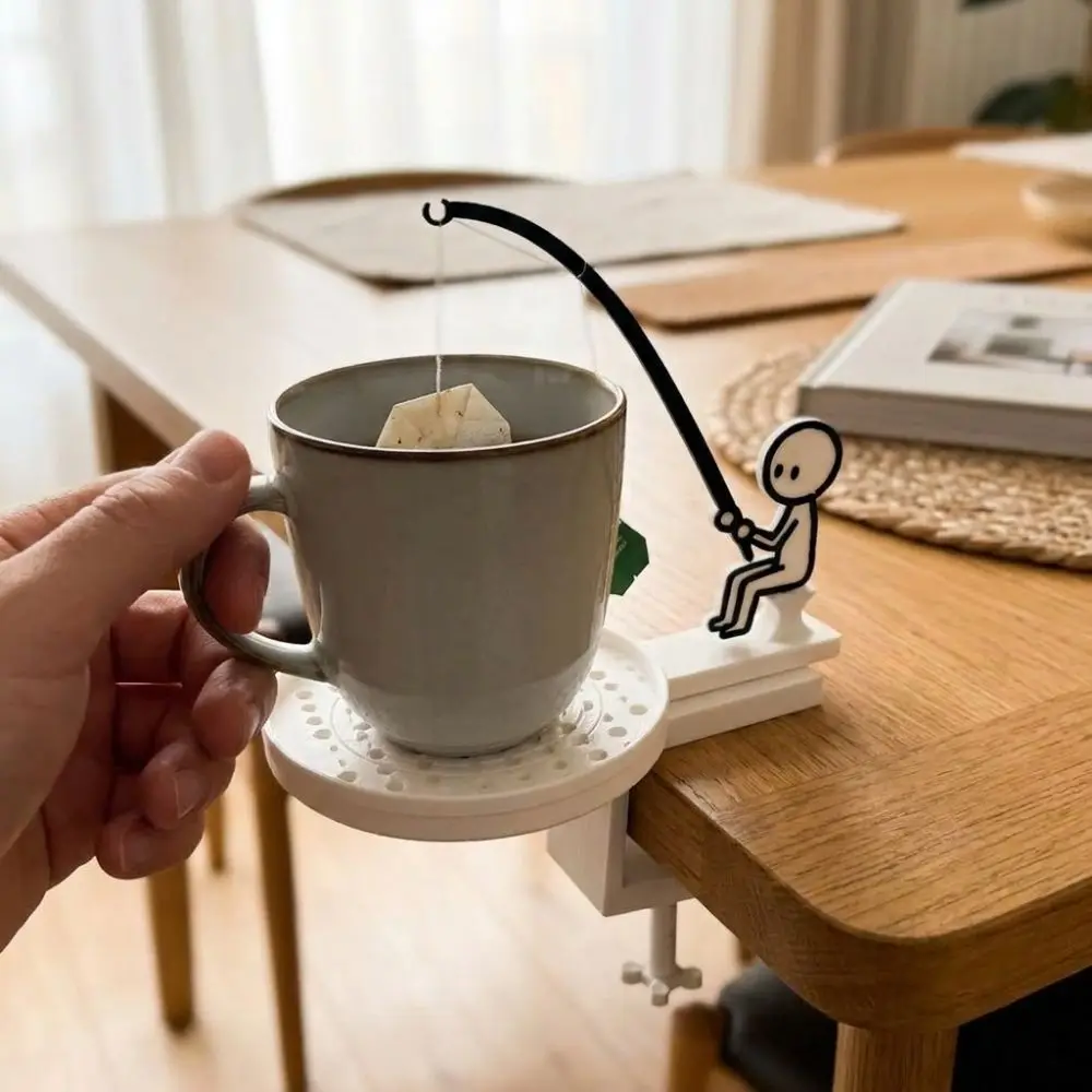 Portable Fishing Man Tea Bag Holder Heat-resistant Desk-mounted/Table Clamp Fisherman Tea Bag Stand Drip-catching Coaster