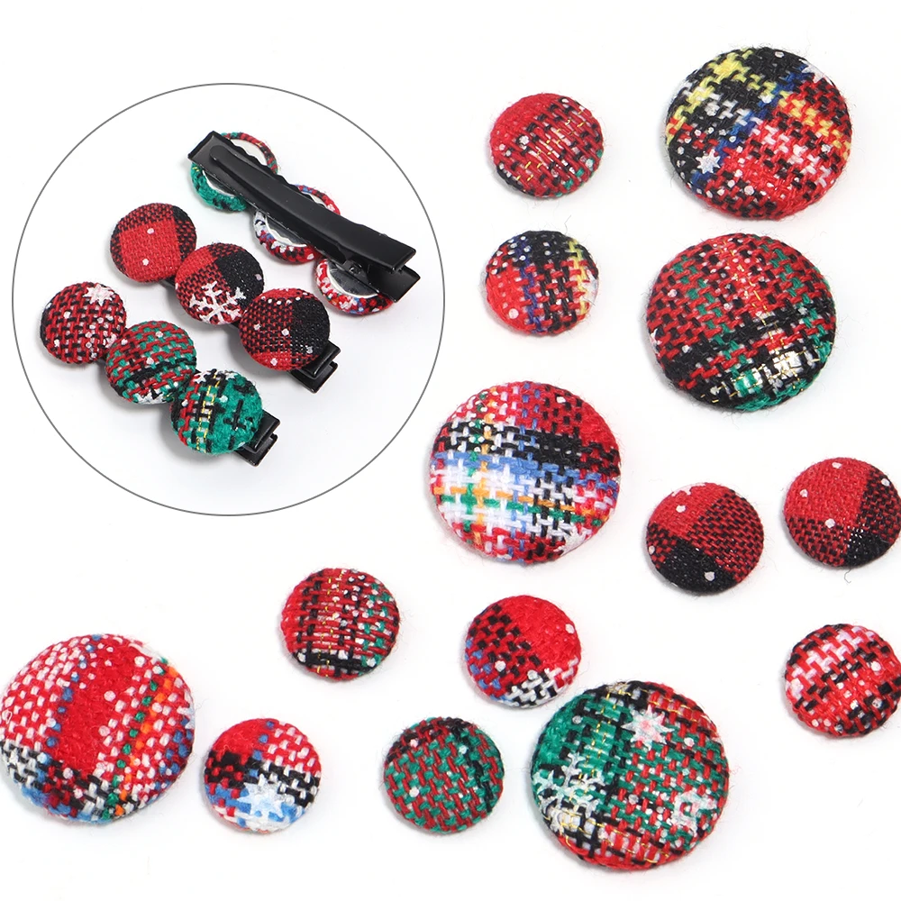 20Pcs/Lot Christmas Cloth Covered Buttons Round Decorative Sewing Button For DIY Crafts Materials Apparel Sewing Accessories