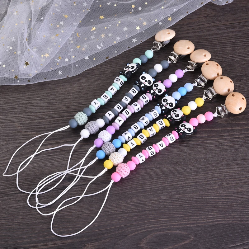 Penjepit Empeng Bayi Silikon Buatan Tangan Rantai Gigitan Aman dari Kayu Rantai Empeng Teether