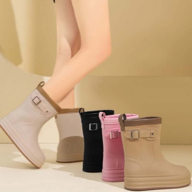 

Четырехсезонные новые водонепроницаемые и противоскользящие уличные повседневные женские резиновые сапоги из ЭВА на мягкой подошве с круглым носком и высоким берцем