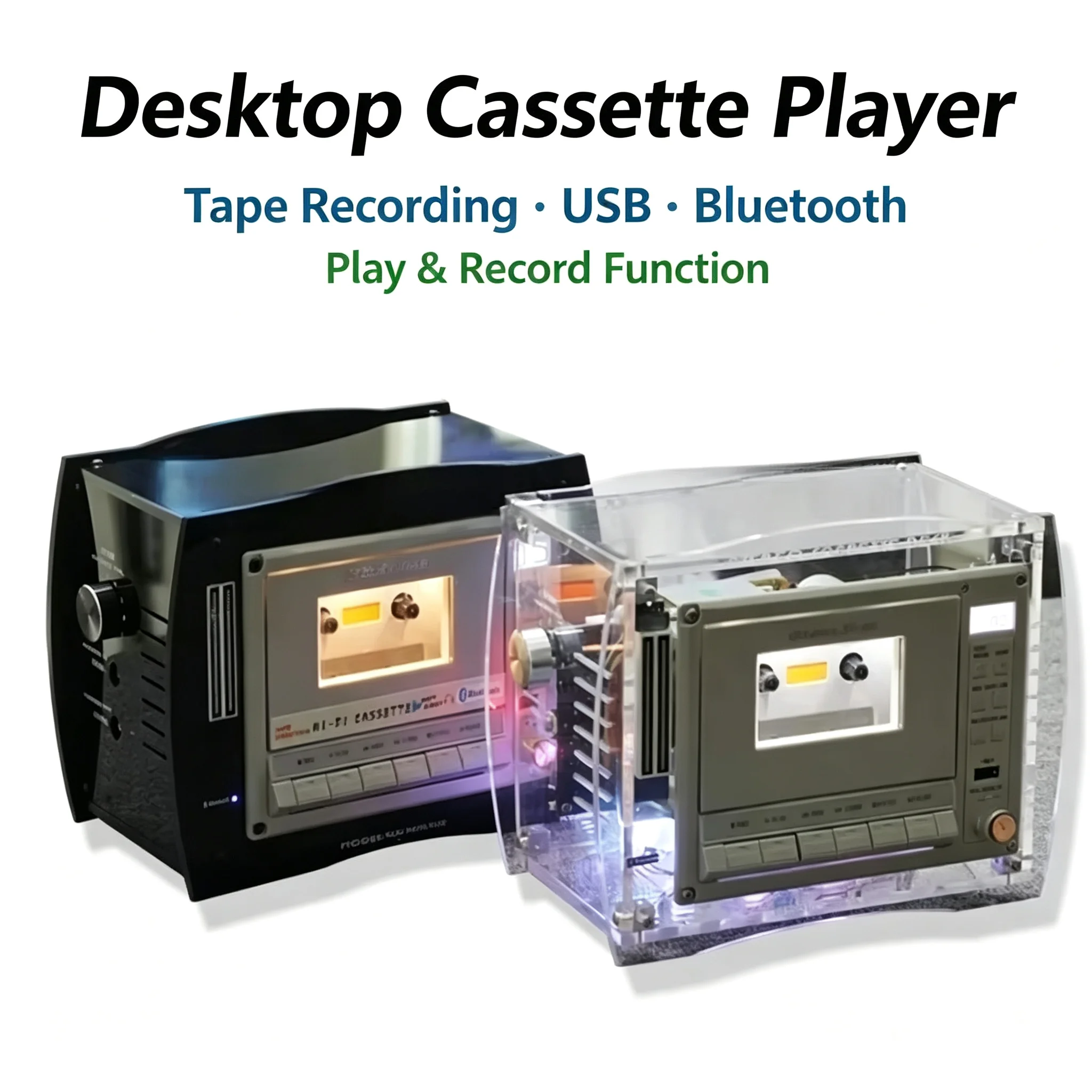Vintage Desktop Cassette Recorder Player with Built-in Small Speaker Home Audio