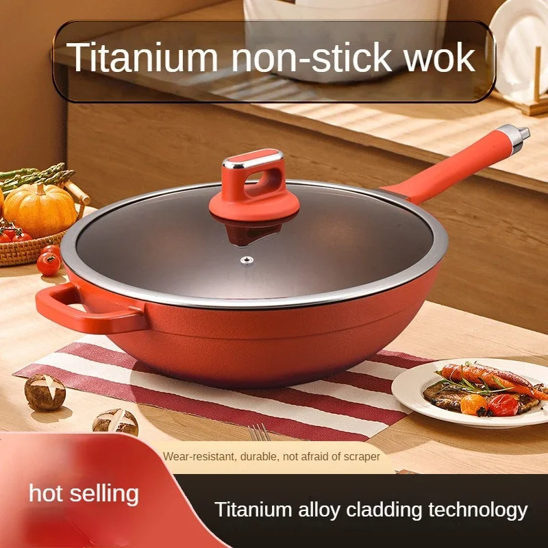 Titanium Frying Pan Wear-resistant Non-stick Pan Medical Grade Material  Cookware for Kitchen Die-casting One Piece Wok Cauldron