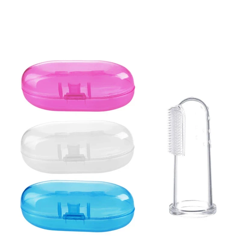 1/2/4pcs Baby Toothbrush Dental Care Kids Silicone Clear Finger Brush Massage Soft With Box Infant Boys Girls Teething Cleaner
