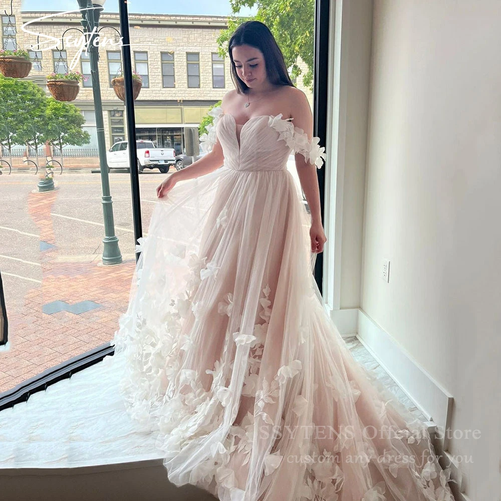 

SSYTENS Faiy Wedding Dresses 3D Flowers A-Line Princess Bridal Gown Marriage Tulle Prom Party Civil Bride Dress robe de mariée