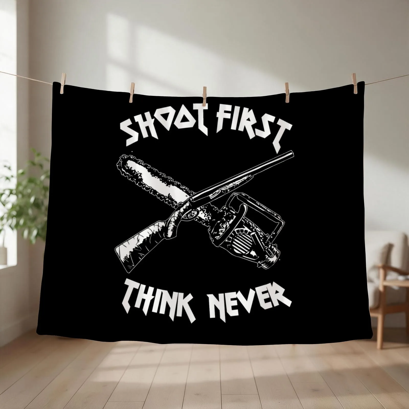 Shoot First Think Never Throw Blanket couch cozy soft plush fuzzy picnic outdoor blanket