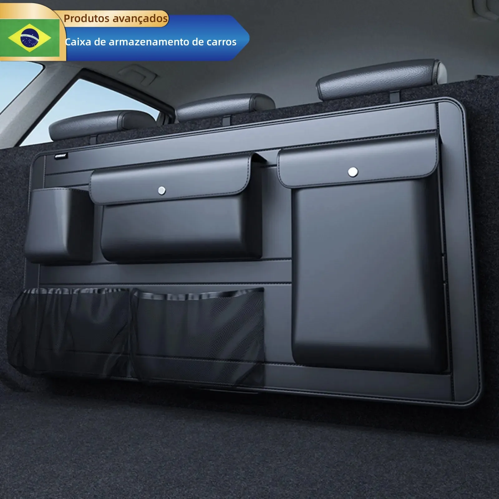 Caixa de armazenamento de carro ajustável de alta capacidade, banco traseiro, 5 sacos, organizador de porta-malas, multiuso, couro pu, organizador traseiro de assento de carro com bolsa
