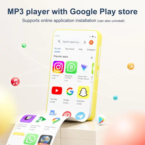 Imagen 2 del producto Reproductor de MP3 Android 9.0 de 80 GB (16 GB + 64 GB) con Bluetooth y WiFi, 4,0 pulgadas con parlantes, radio FM, libros electrónicos, capacidad de hasta 512 GB