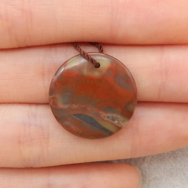 Warring States Period Red Agate round Disc Pendant Layered Red-Brown Gemstone Jewelry Component for Crafting 19x3mm-1.6g