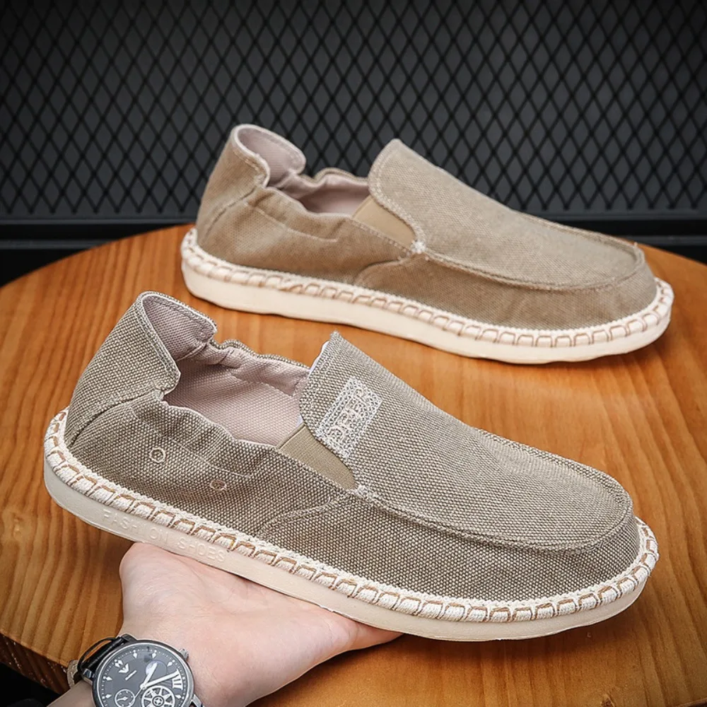 Flat Casual Shoes for Men's 2026 Summer New Lazy Driving Shoe Mens Old Beijing Cloth Shoe One Foot Retro Canvas Shoes Sneakers