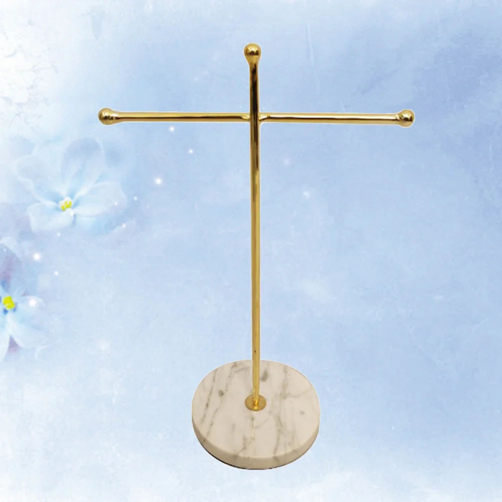 

Marble Base Jewelries Rack Iron Earrings Holder Cross-shaped Display Stand Jewelries Organizer (White)
