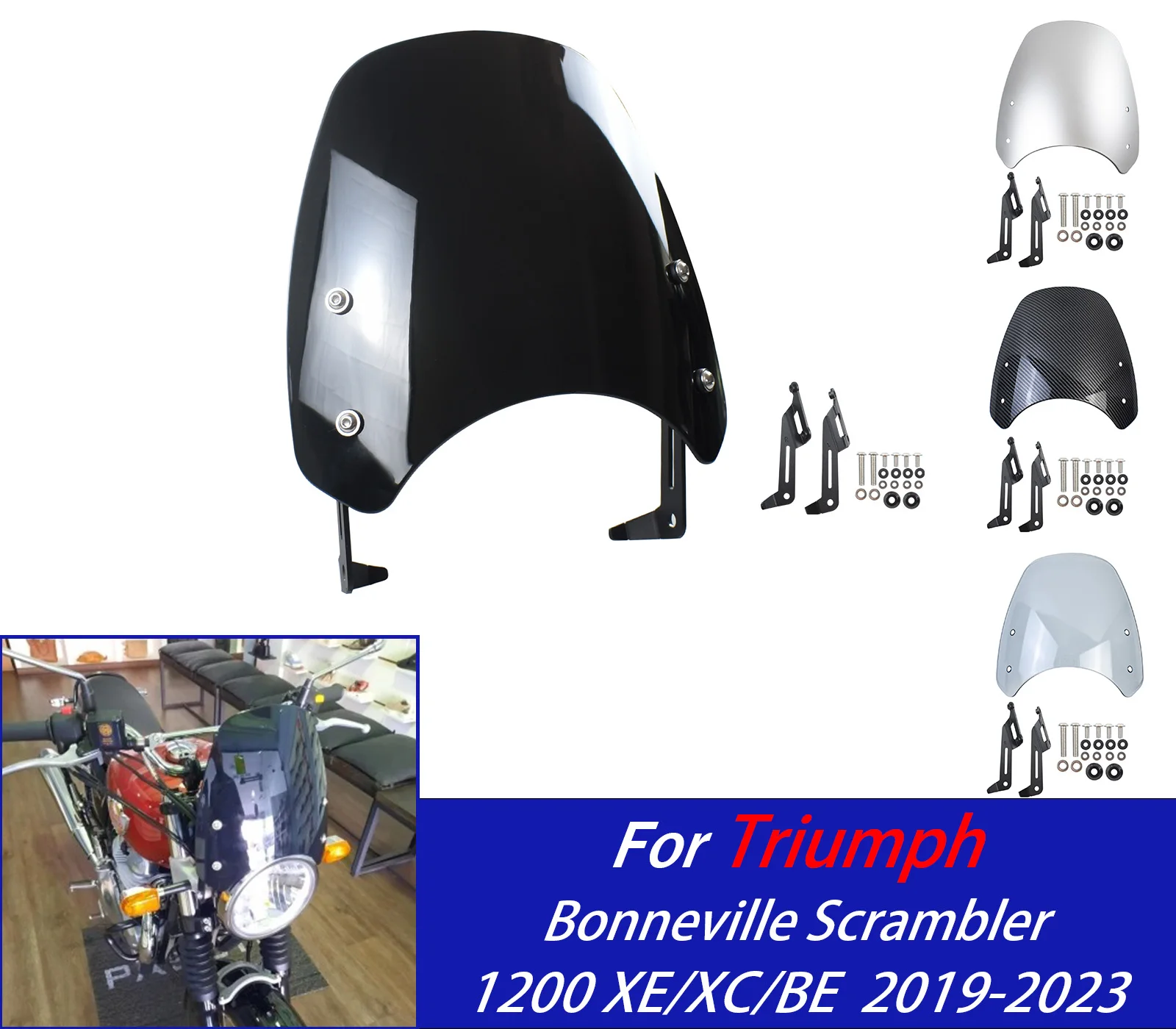 

For Motorcycle Front Wind Screen Shield Air Deflectors For Triumph Bonneville Scrambler 1200 XC BE XE 2019 Windscreen Windshield