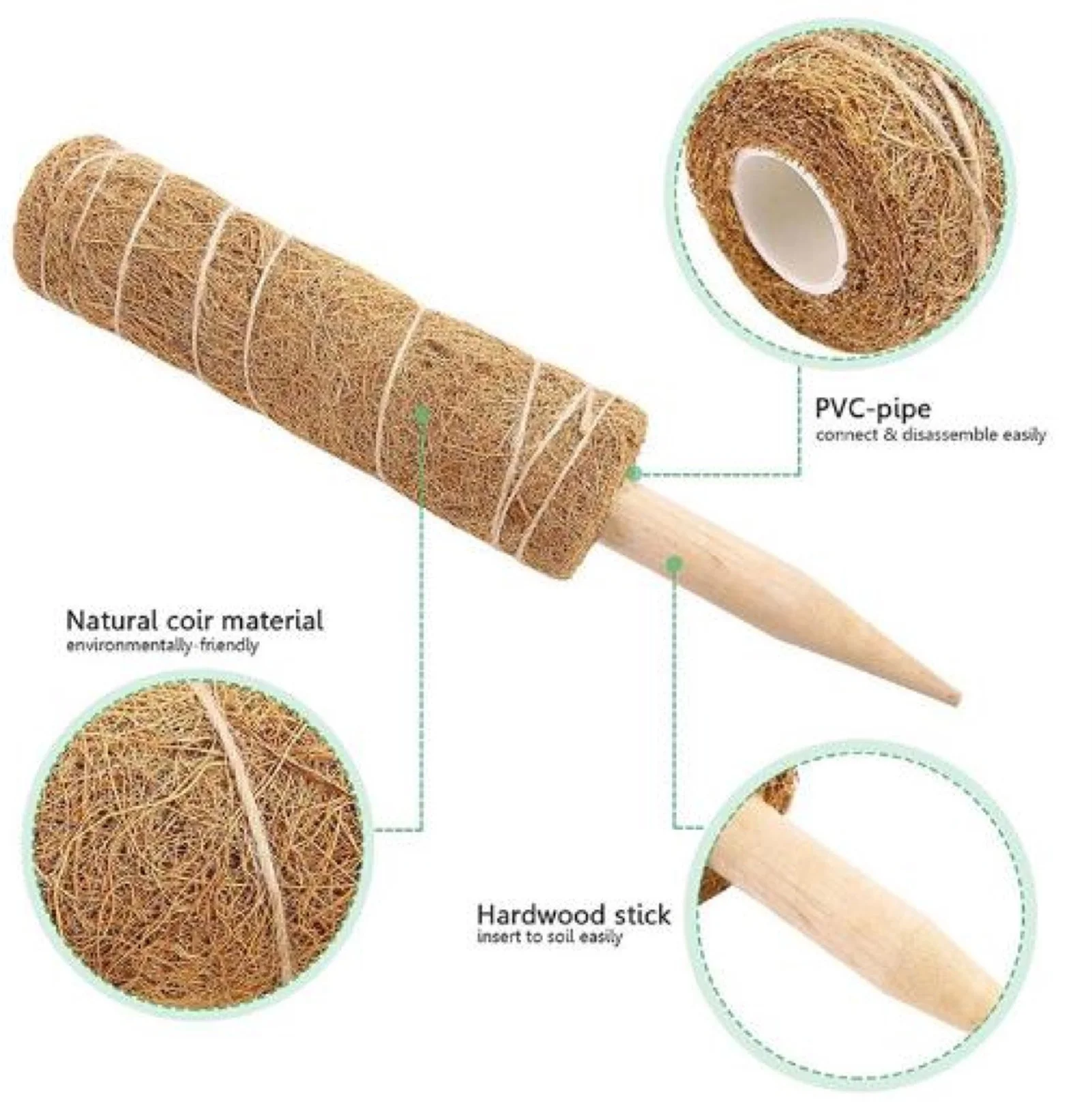 Słup mchu Roślina Wspinaczka Coir Totem Słup Bezpieczny Ogrodnictwo Kij Kokosowy Do Roślin Pnących Winorośl I Pnącza Wsparcie Roślin