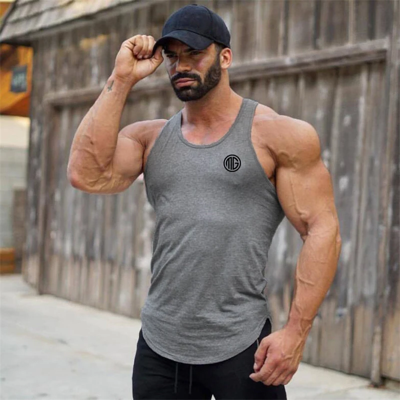 

Gym Fitness Mens Workout Muscle Breathable Cool Feeling Cotton Tank Tops Summer Sleeveless Absorb Sweat Casual Fashion T-shirt