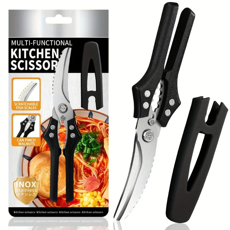 Stainless Steel Chicken Bone Kitchen Scissors Multi Purpose Anti Slip Handle Thickened Blade Fish Cutter Labor Saving Sharp Tool
