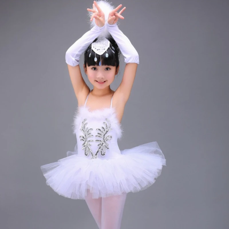 Tutu costumi di danza classica body Dress Professional Ballerina Stage Tutu per bambina White Swan Lake Ballet Dress Kids