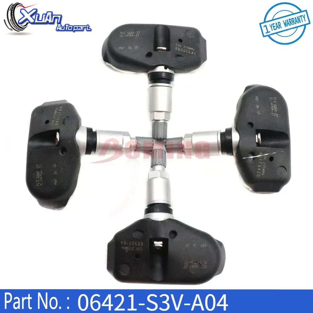 

06421-S3V-A04 New 4PCS TPMS Tire Pressure Monitor Sensor For Odyssey Ridgeline Honda Pilot Acura RLTL MDX 3.2L 3.5L 2005-2014