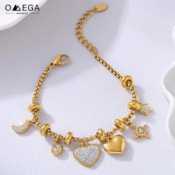 316L Stainless Steel Heart Charm Bracelets For Women 18k Gold Plated Various Pendants With Shining Zircon Women's Hand Bracelet