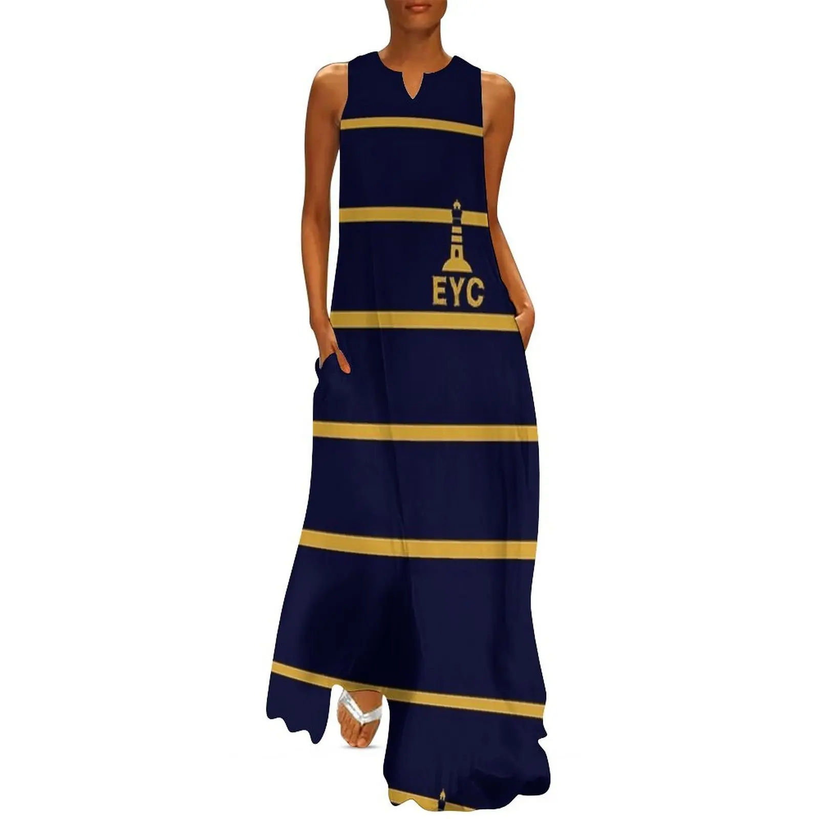 

EYC NO.6 VINTAGE BLUE / GOLD STRIPES Long Dress wedding dresses for woman birthday dress for women dress for women