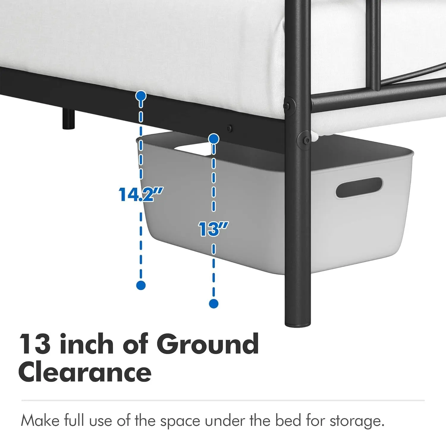 Metalen Full-Size Bedframe, Matrasfundering Met Gebogen Hoofdeinde En Voetensteun, Zware Ondersteuning, Eenvoudig Te Monteren, Zwart