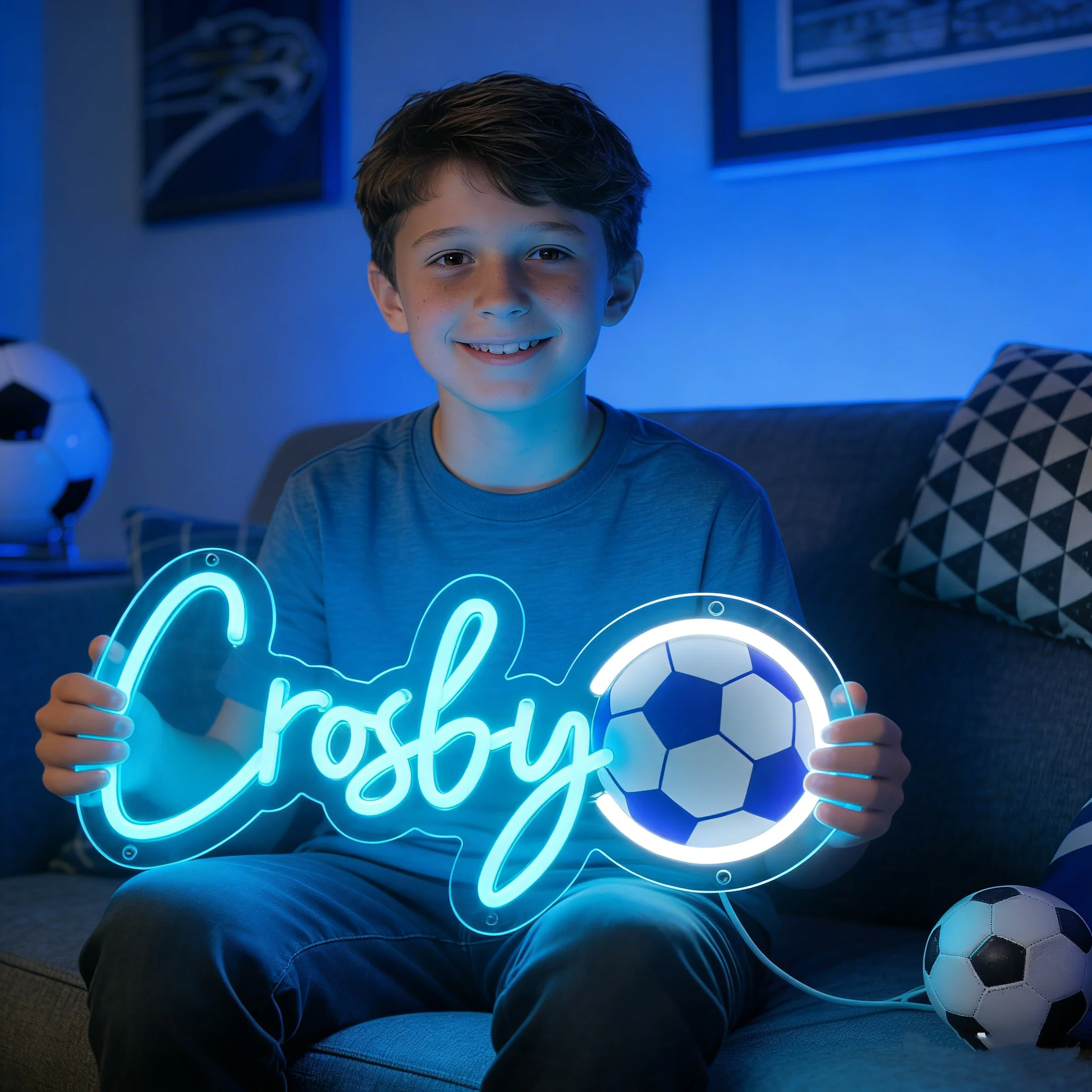 Custom Name Neon Sign for Kids Football Personalized Neon Sign for Bedroom Custom LED Lights Kids Room Home Decor Birthday Gift