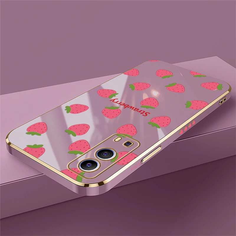 Plating TPU Soft Phone Case For Vivo IQOO U5X U1X Strawberry Pattern Cover For IQOO Neo Z3 Z7 Shockproof Silicone Fundas view 2