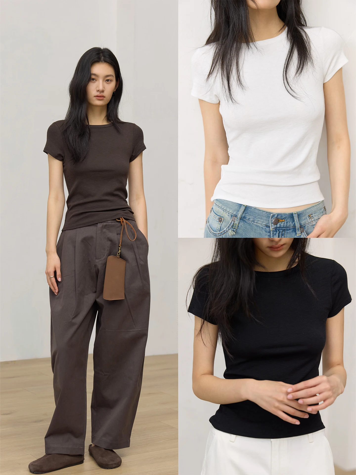 

Женская трикотажная футболка ZhiHua Slim Fit с коротким рукавом, круглым вырезом, повседневная, из мягкой хлопково-полиэстеровой смеси, эластичная, длина до плеч