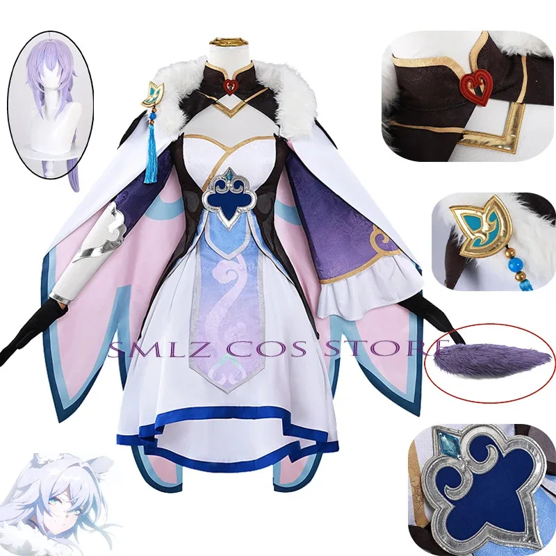 

Baiheng Cosplay Game Honkai Star Rail Costume Bai heng Dress Cloak Tail Wig Prop Set Halloween Party Role Play Outfit for Woman