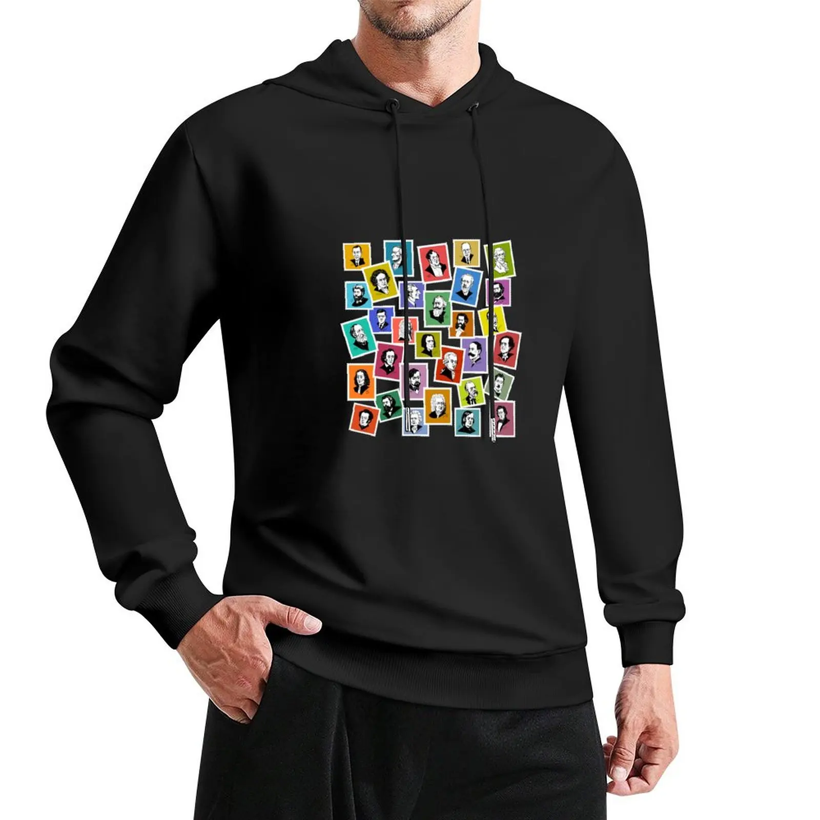 The greatest composers (multicoloured version on blue background) Pullover Hoodie streetwear men tracksuit