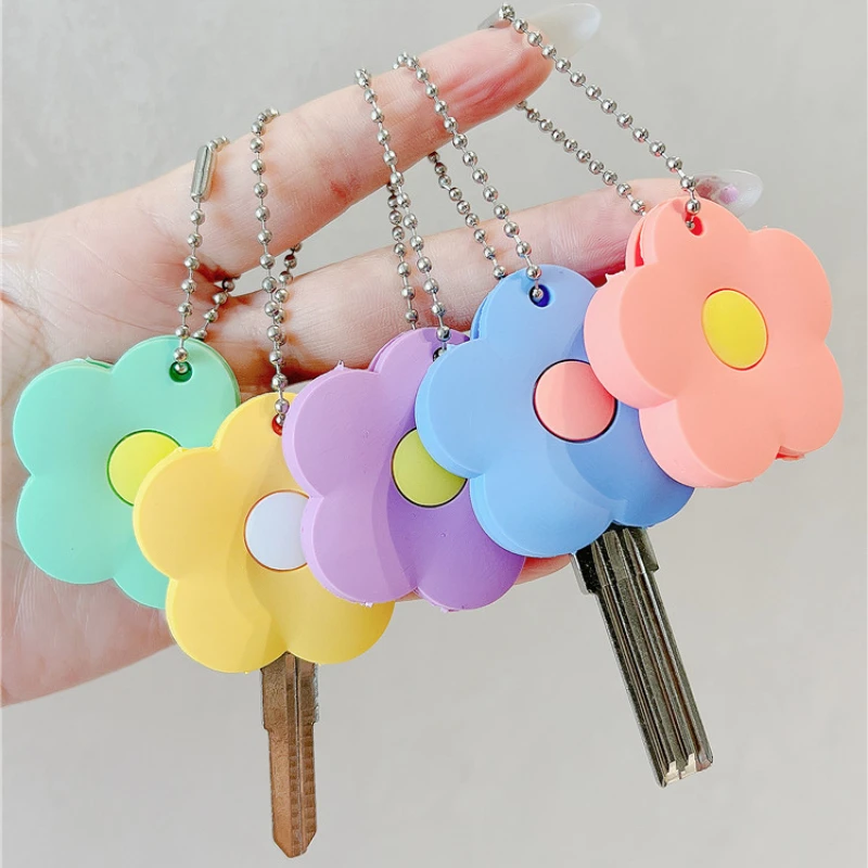 1PC Cartoon Flower Key Cover Cute Silicone Key Chains Women Funny Animal Key Holder Caps Dust Cap Pendant Girls Gift