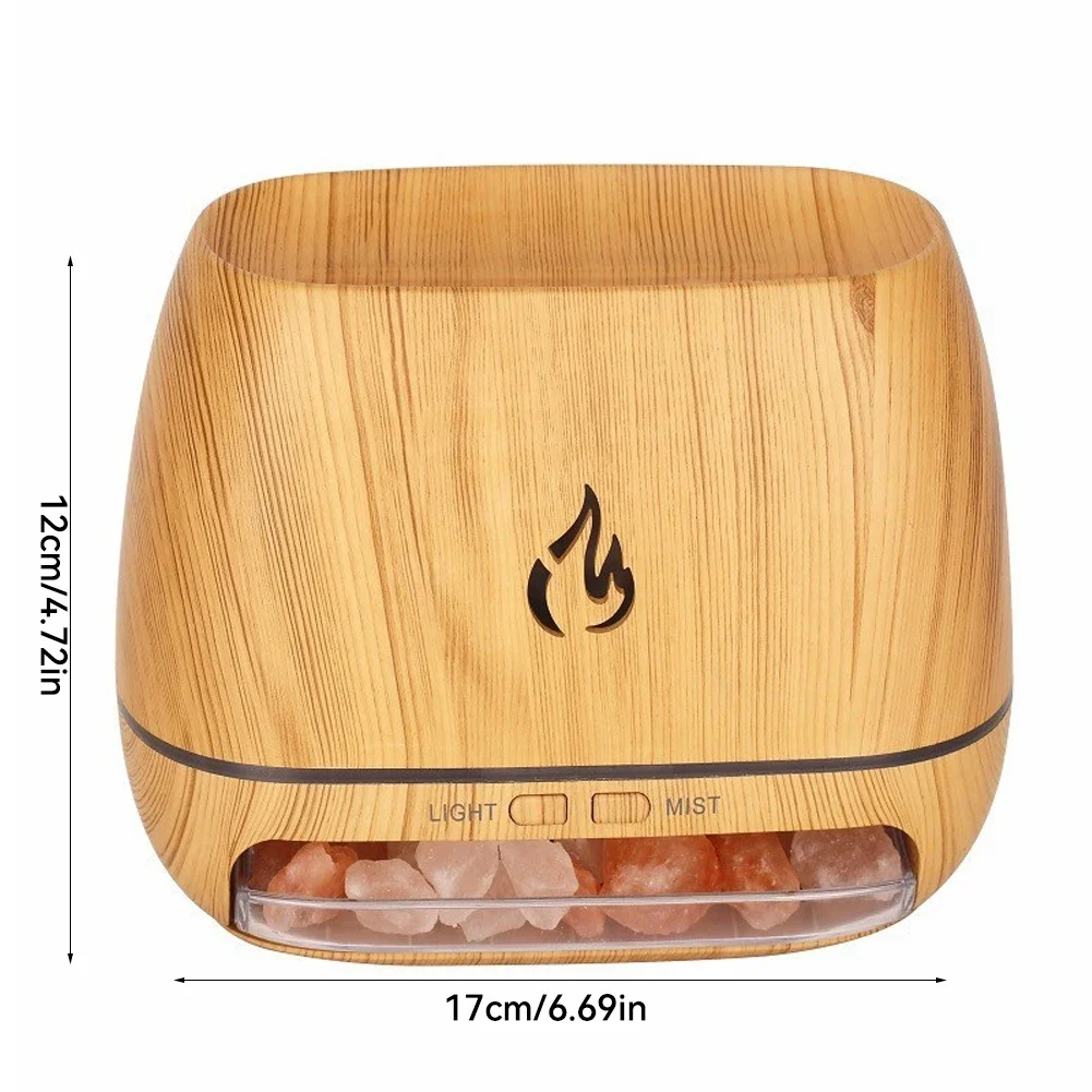 Wood Grain Himalayan Crystal Salt Stone Aroma Humidifiers 3D Flame Fire Aromatherapy Essential Oil Diffuser With Night Light