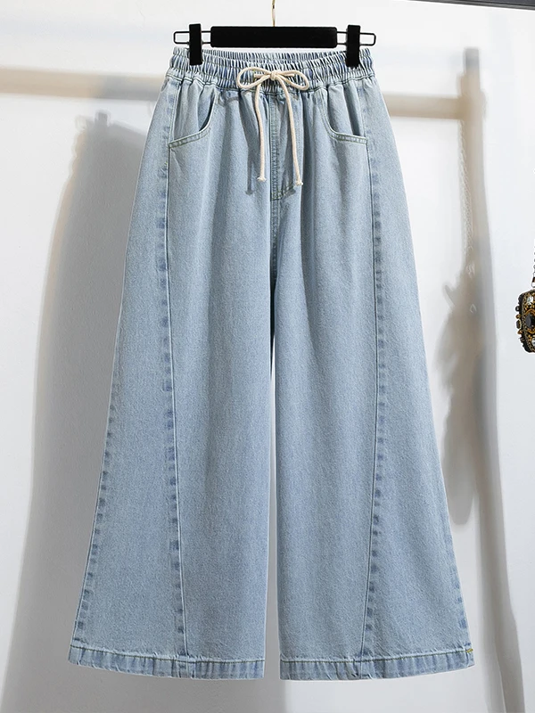 

Retro Washed American Style plus Size Denim Shorts Women's Summer New Straight Leg Wide Leg Jeans mid Low Waist Elastic
