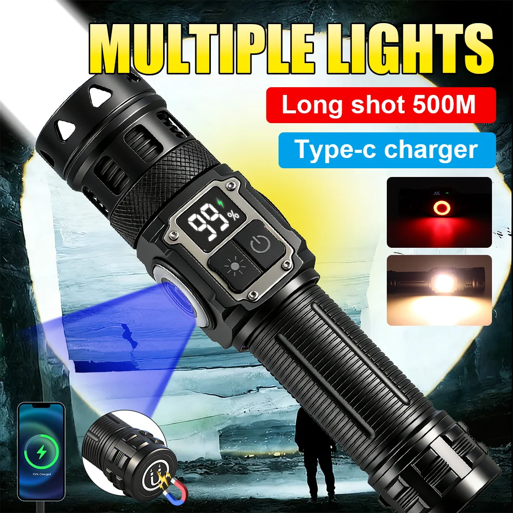 

UV Light Flashlights High Power White Laser Rechargeable LED Flashlight Magnetic Tactical Flashlight Camping Lantern Gift Torch