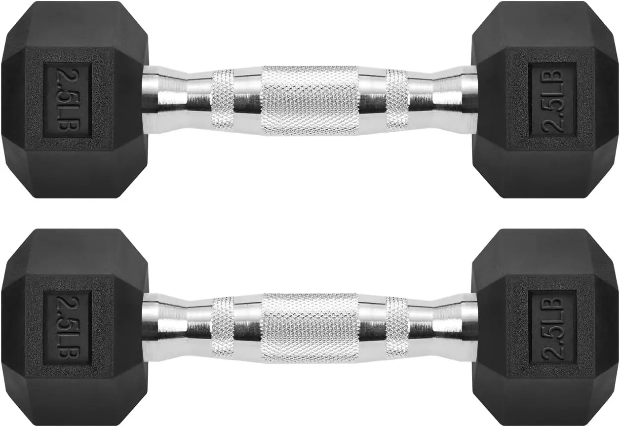 

Hex Dumbbells Rubber Coated Cast Iron Free Weights for Home Gym Exercises with Ergonomic Knurled Handle