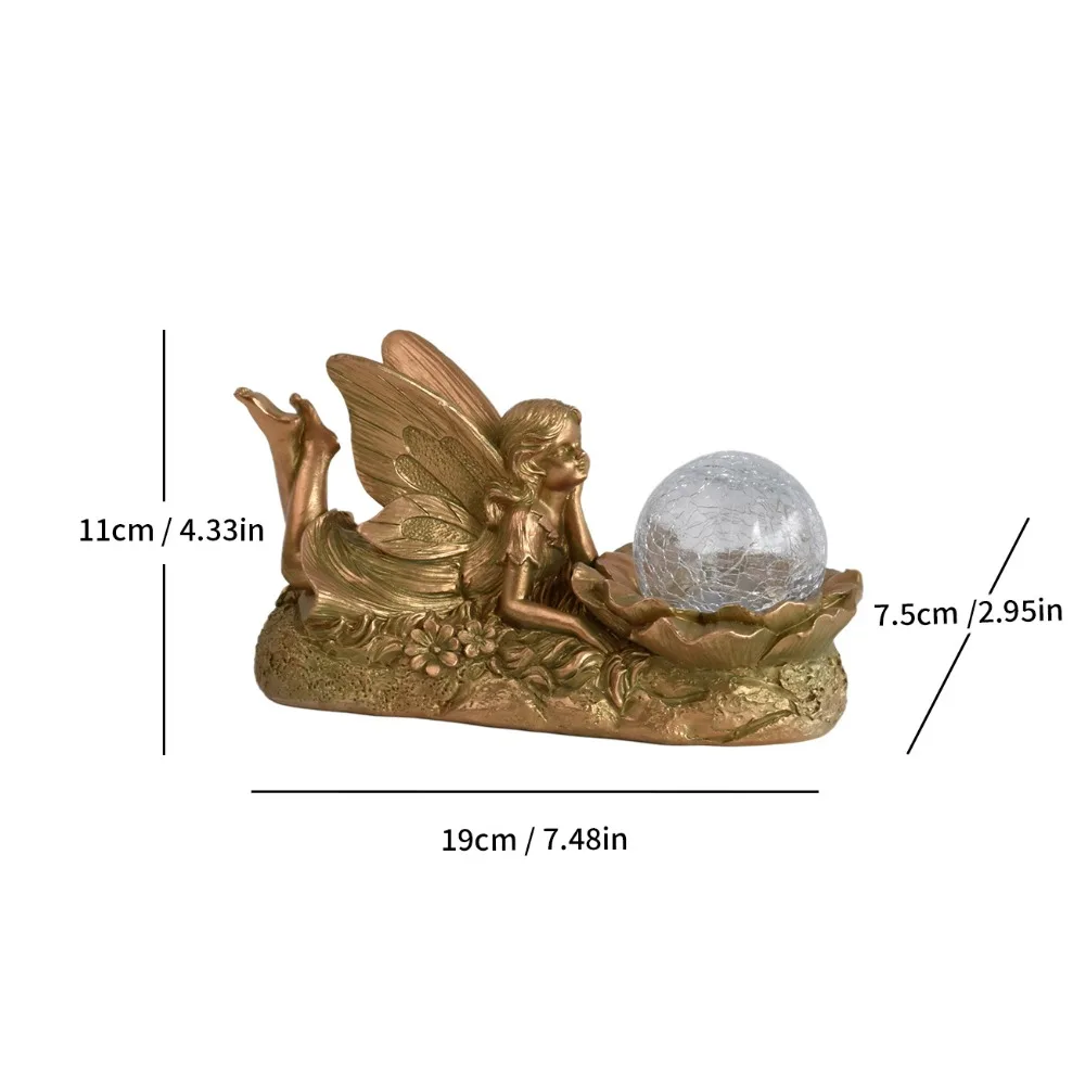 Charming Solar Powered Resin Statue Premium Resin Sturdy Angel Figurine Soft Light Lovely Solar-powered lamp Garden Scenery