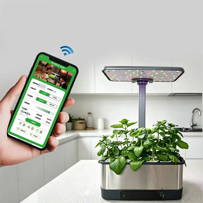Hydroponic Growing System Kit App-Controlled Indoor Smart Herb Garden Equipped with LED Grow Lights, an Automatic Water Pump