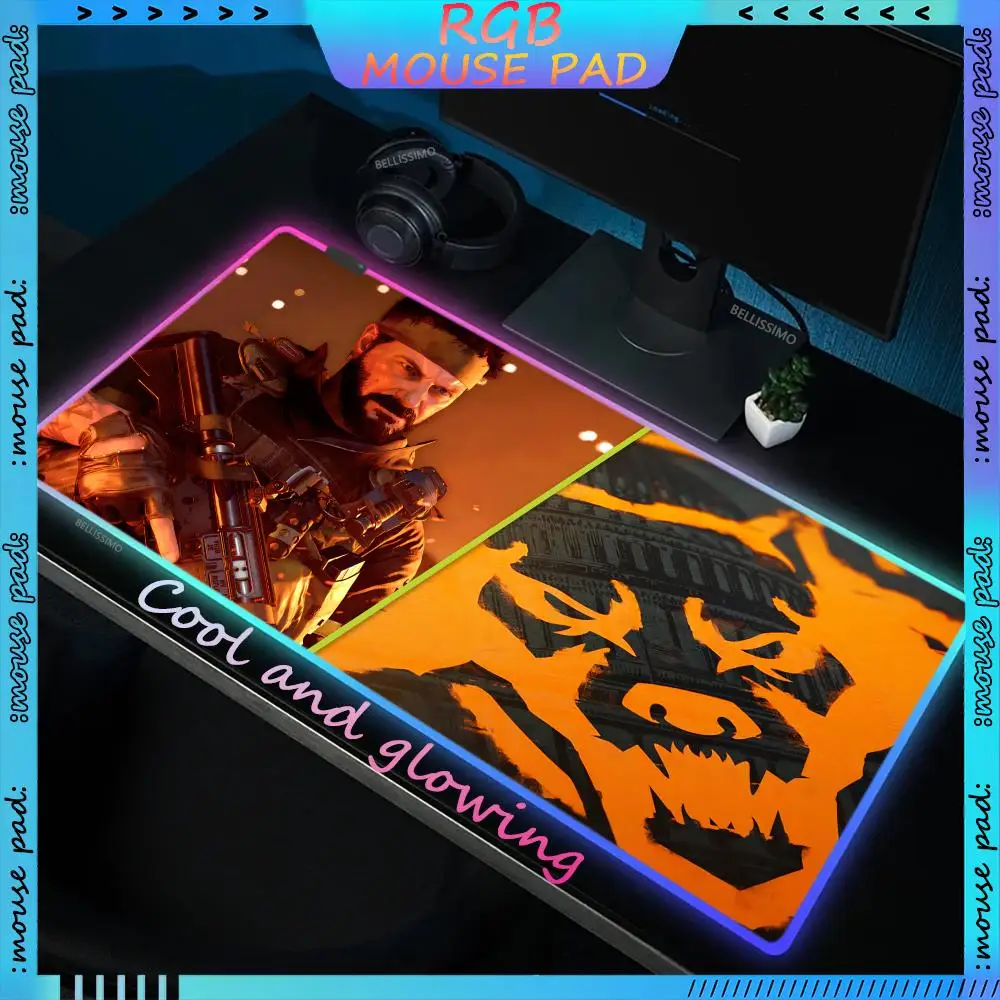 RGB C-Call of Duty Black Ops 6 MousePad Game Accessories Game Keyboard Pad Computer Desk mat Rubber Non-slip Luminous Mouse Pad