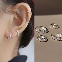 Real 925 Sterling Silver Zircon 6/10MM Twisted Round Hoop Earrings for Women Classic Fine Jewelry Light Luxury Accessories