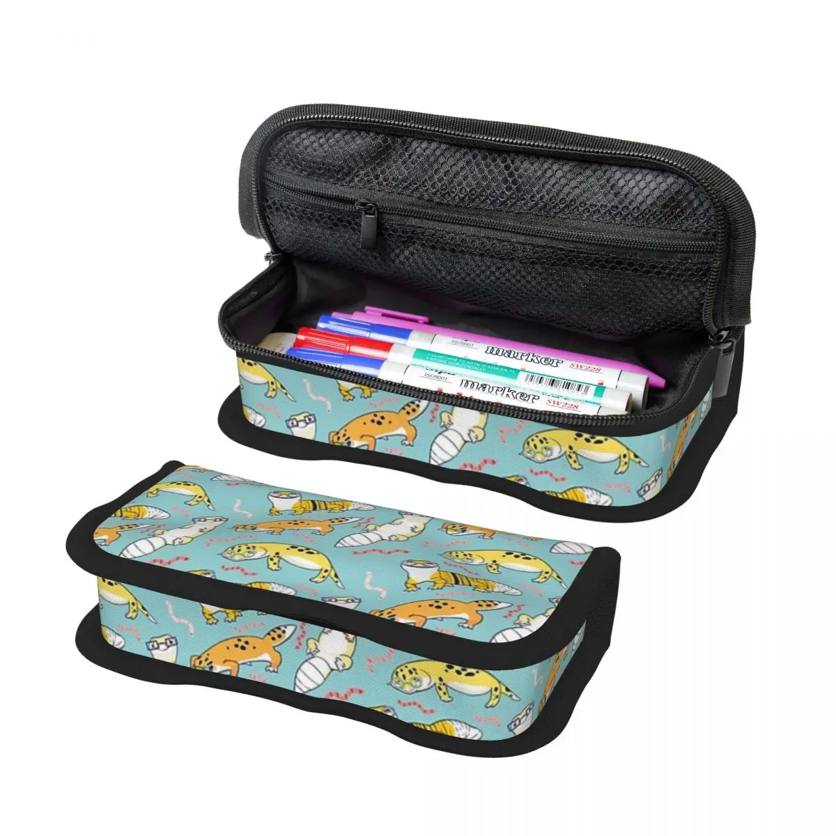 Yellow Leopard Gecko - Cute Yellow And Green Cartoon Animal Pattern Pencil Case Pen Holder Big Capacity Pen Box Pencil Bag