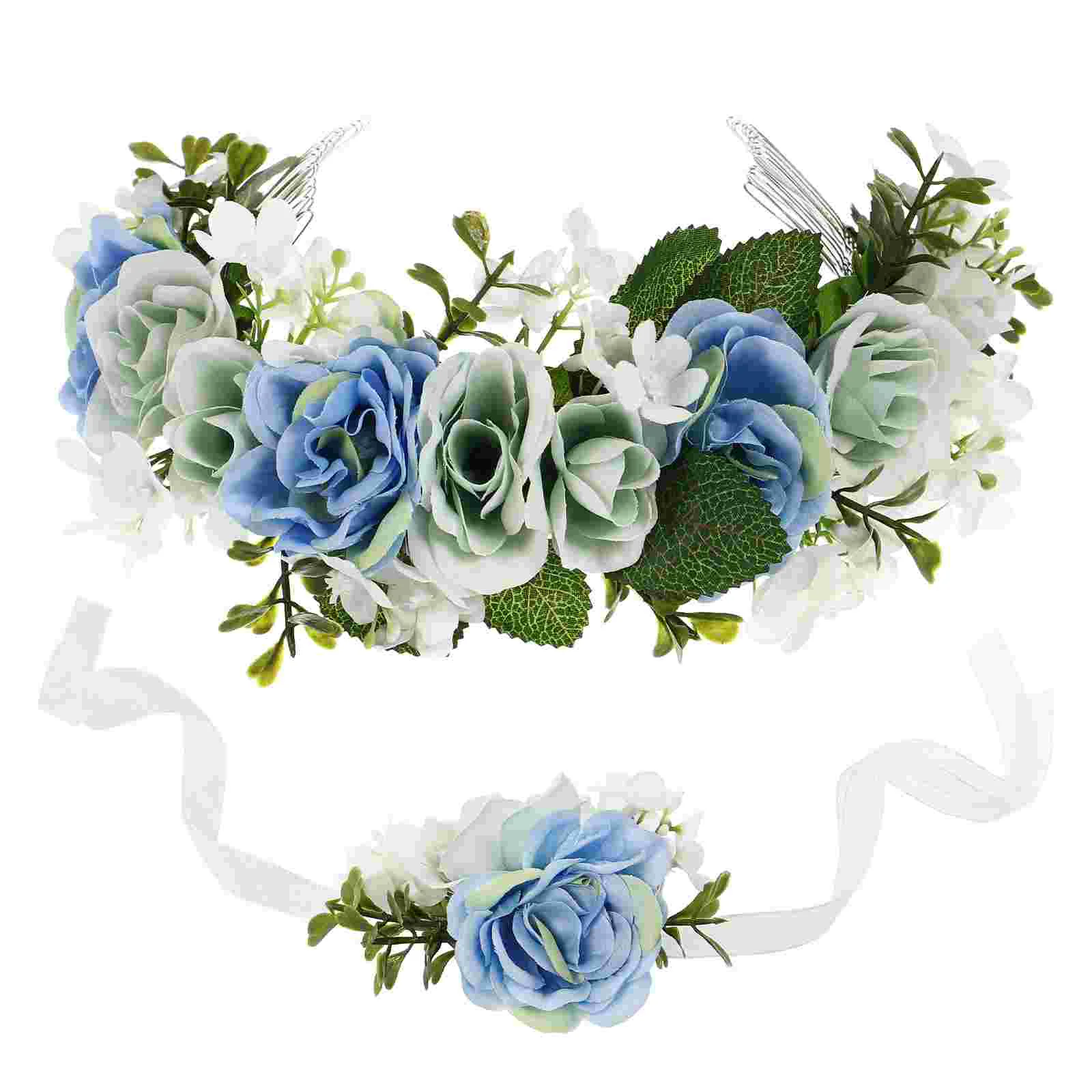 Wreaths and Bracelets Bridesmaid Headpiece Flower Hair Flowers Handmade for Women Cloth