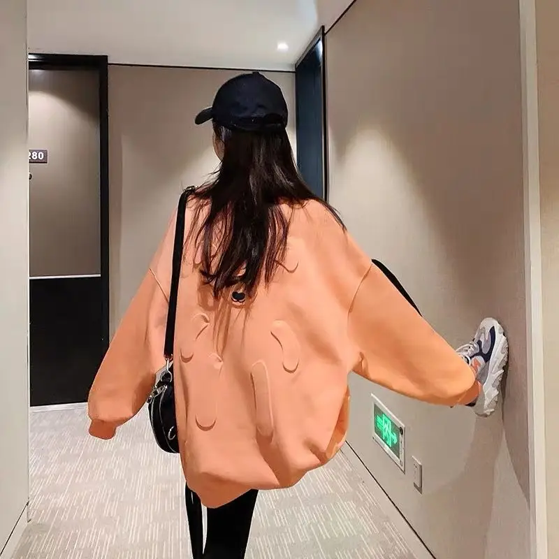 Letter Printed Long-Sleeved Sweatshirt Women 2024 Spring Autumn New Design Niche Korean Version Loose Lazy Style Pullover Top