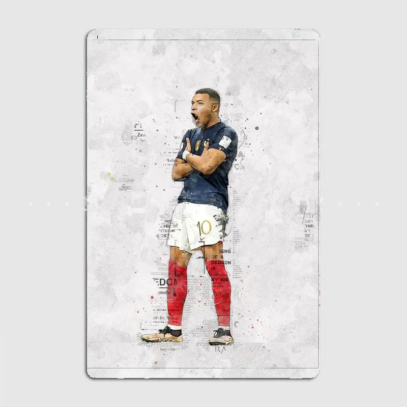 Kylian Mbappé Football Player Retro Metal Poster Sign Club Mural  Wall Art Plaque Tin Sign Room Decoration Home Decor