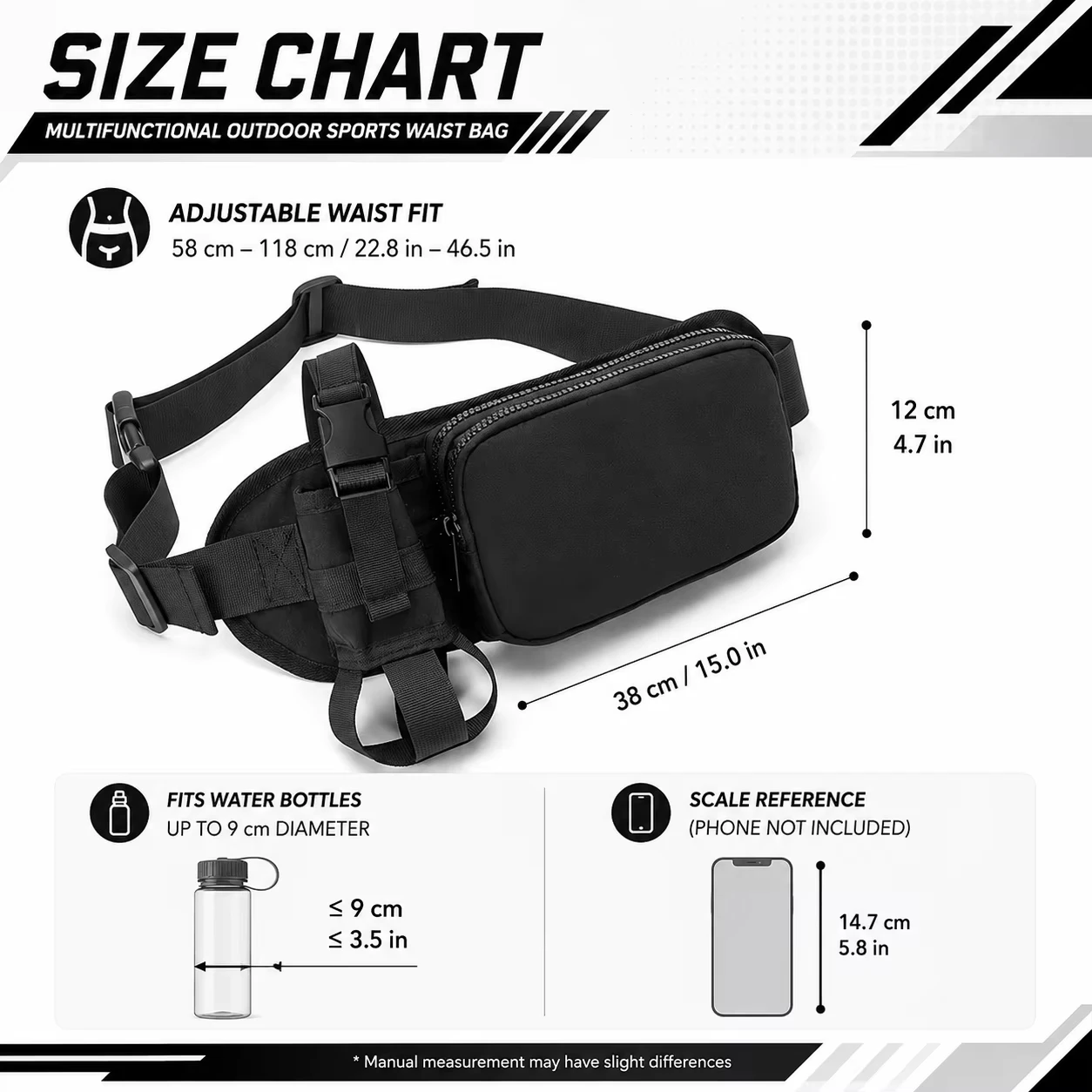 Running Waist Bag with Water Bottle Holder Phone Pocket Lightweight Fanny Pack for Men Women Outdoor Sport Hiking Cycling Travel