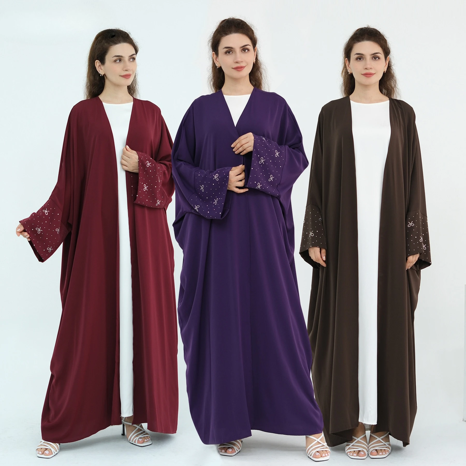 

Eid Party Abaya Women Diamond Cardigan Bow Jalabiya Beading Open Dress Muslim Party Caftan Ramadan Dubai Kaftan Arab Long Robe
