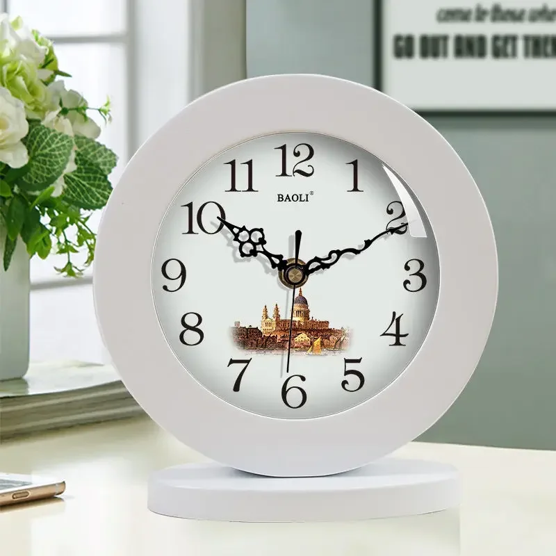 New 6 Inch White  Classic Wooden Silent Table  Clock  Retro creative Art Desk Clock  Home decro
