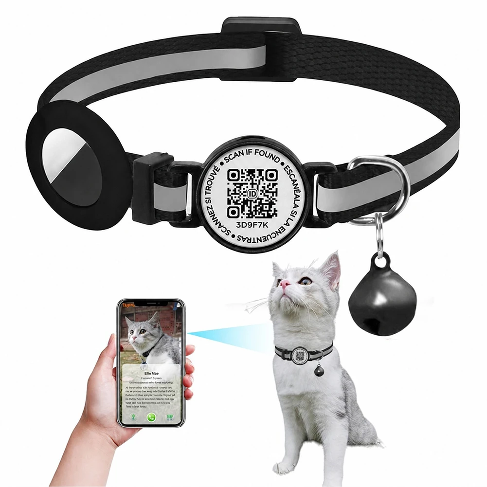 For Cat Collar Breakaway Cat ID Tag with QR Code Name Tag & Bell Pet ID Tag Tracker Cat Collars for Cats Kittens Puppies
