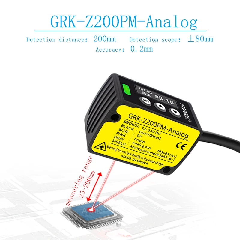 200mm Analog output pnp Measuring thickness switch sensor laser displacement ranging sensor