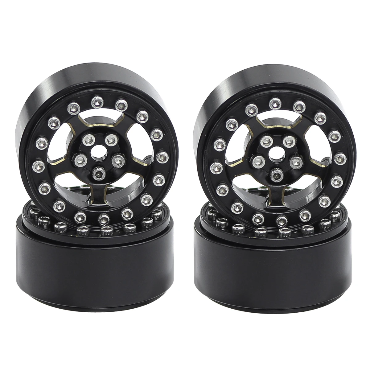 4PCS Black Coating Brass 1.0 Inch Wheel Hub Rims With Tires for RC Crawler Car Axial 1/24 SCX24 1/18 TRX4M Upgrade Parts